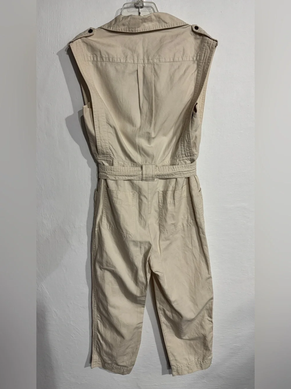 Banana Republic LINEN-BLEND Sleeveless Beige Utility Jumpsuit with Tie Belt